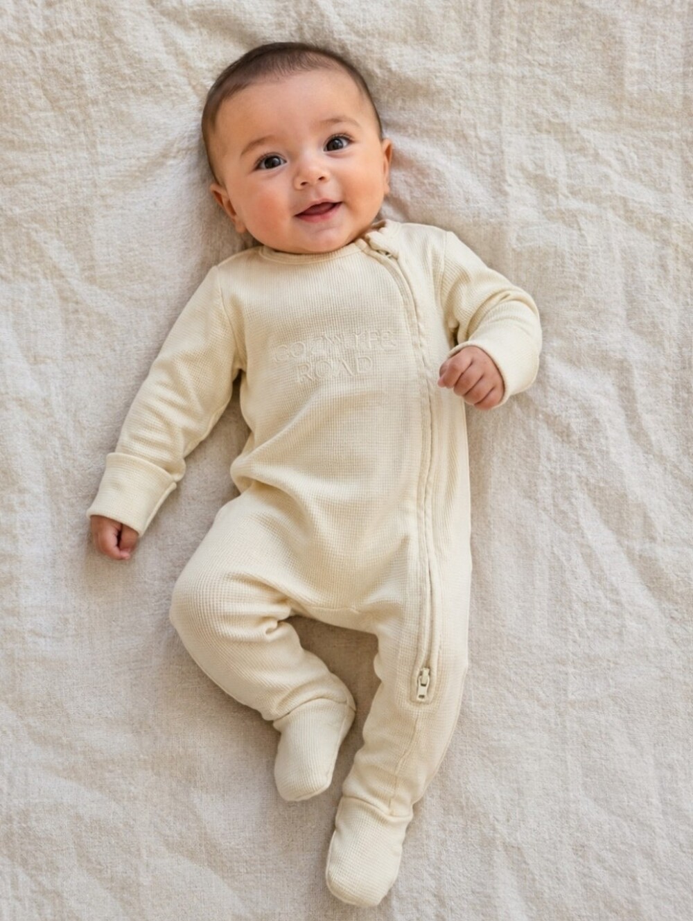 Country Road Butter Yellow Waffle Footed One-Piece Zippered Romper by CR | 0-3M